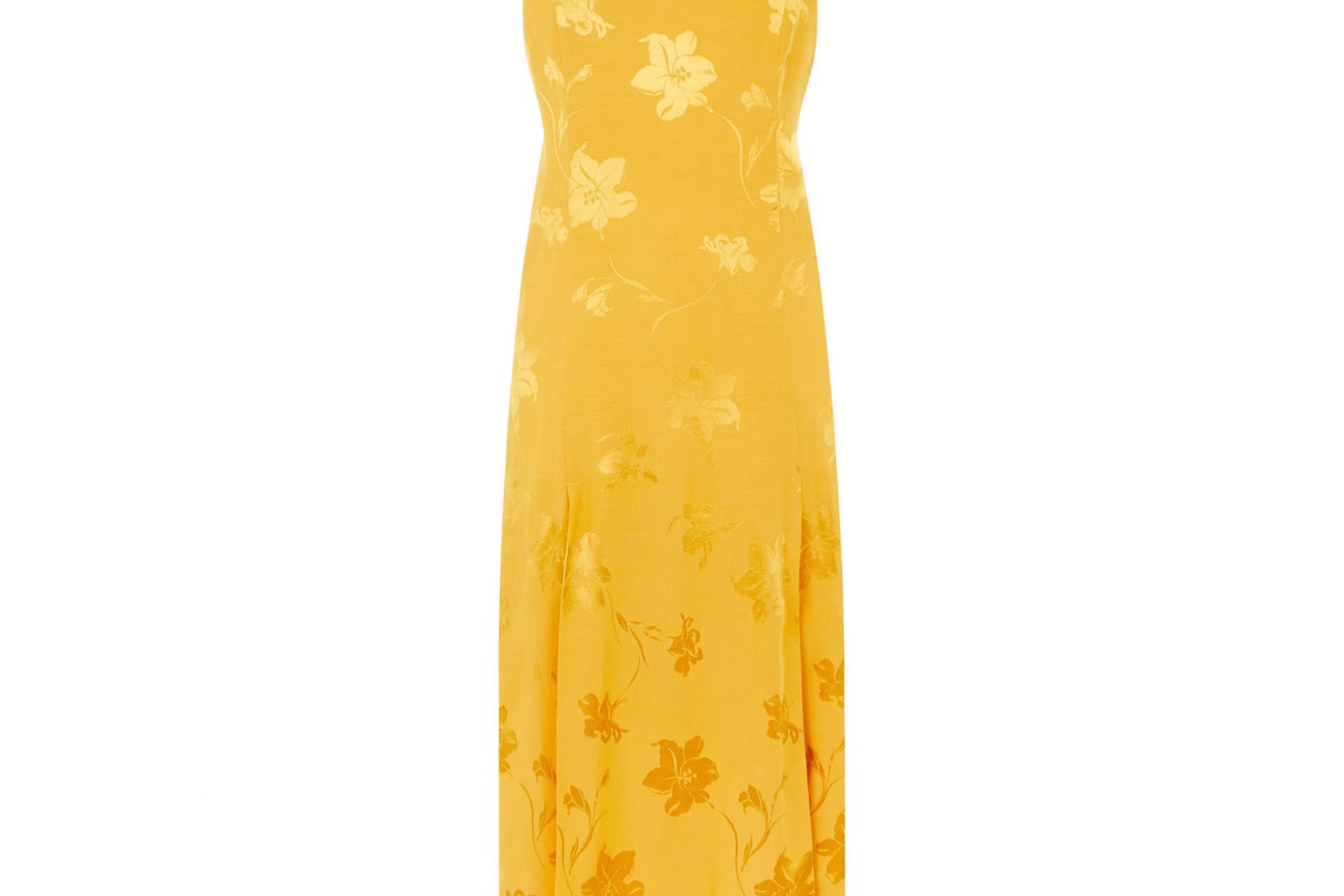 Warehouse strappy midi hotsell dress in yellow jacquard