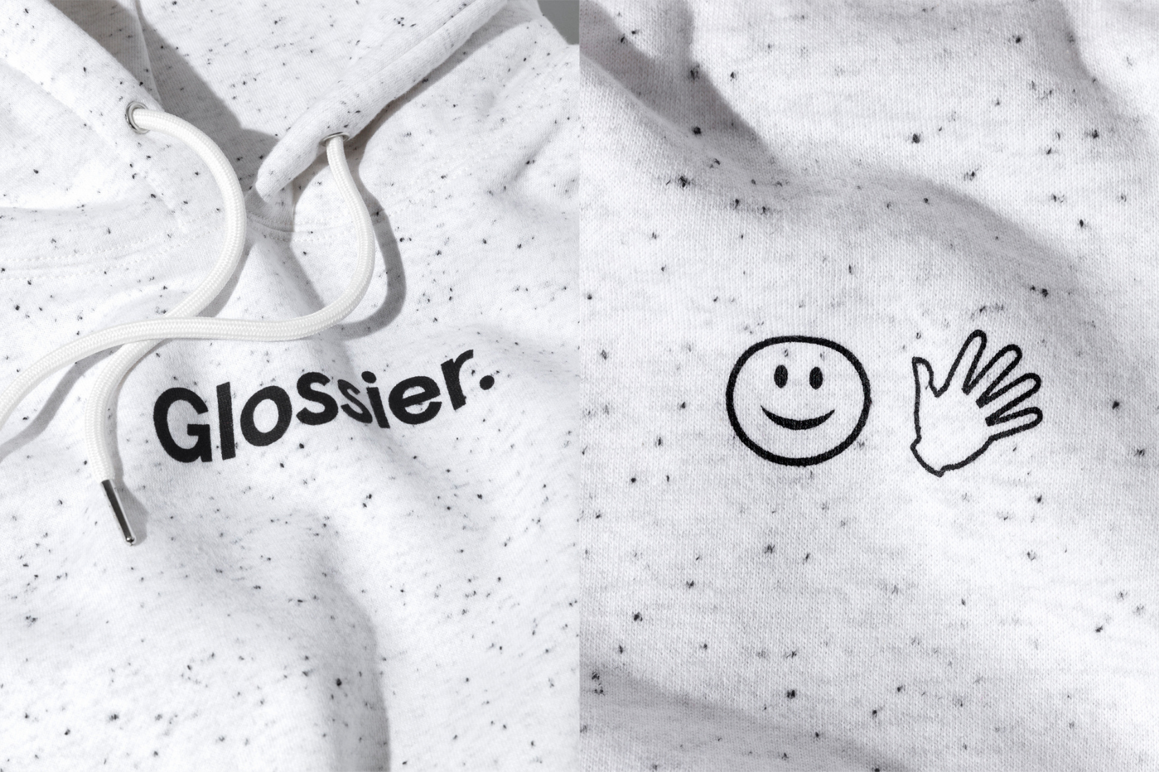 Glossier launches new white and grey Terrazzo hoodie