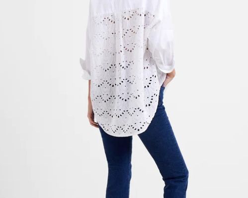 Zara - Embroidered Polka Dot Shirt, Women's Fashion, Tops, Blouses