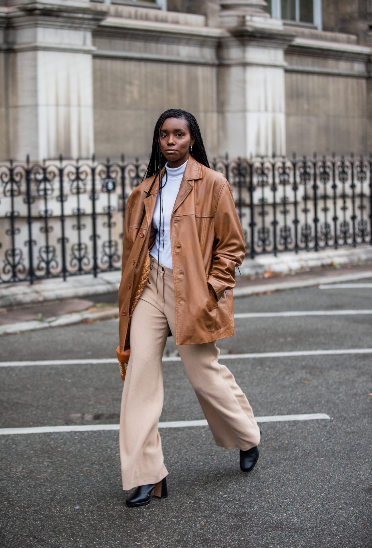 wide leg beige trousers