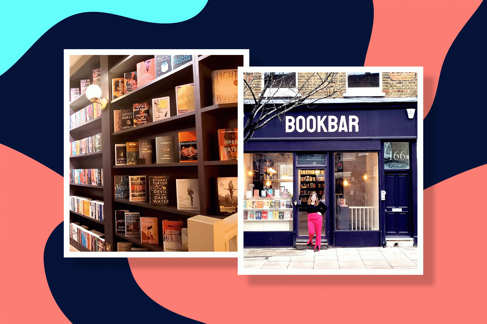 Bookbar book shop interior and exterior