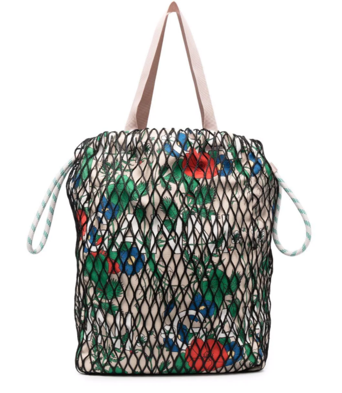 Fishnet weave summer fiber and wood bag with leather insert --Maison Goyard