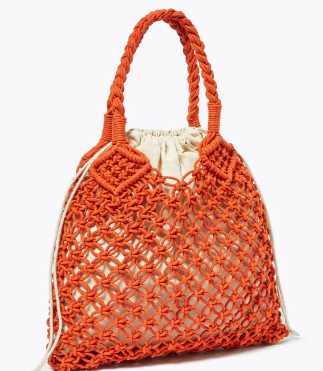 Fishnet weave summer fiber and wood bag with leather insert --Maison Goyard