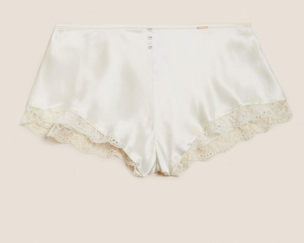 NEW M&S Marks & Spencer Rosie alabaster silk and lace high leg