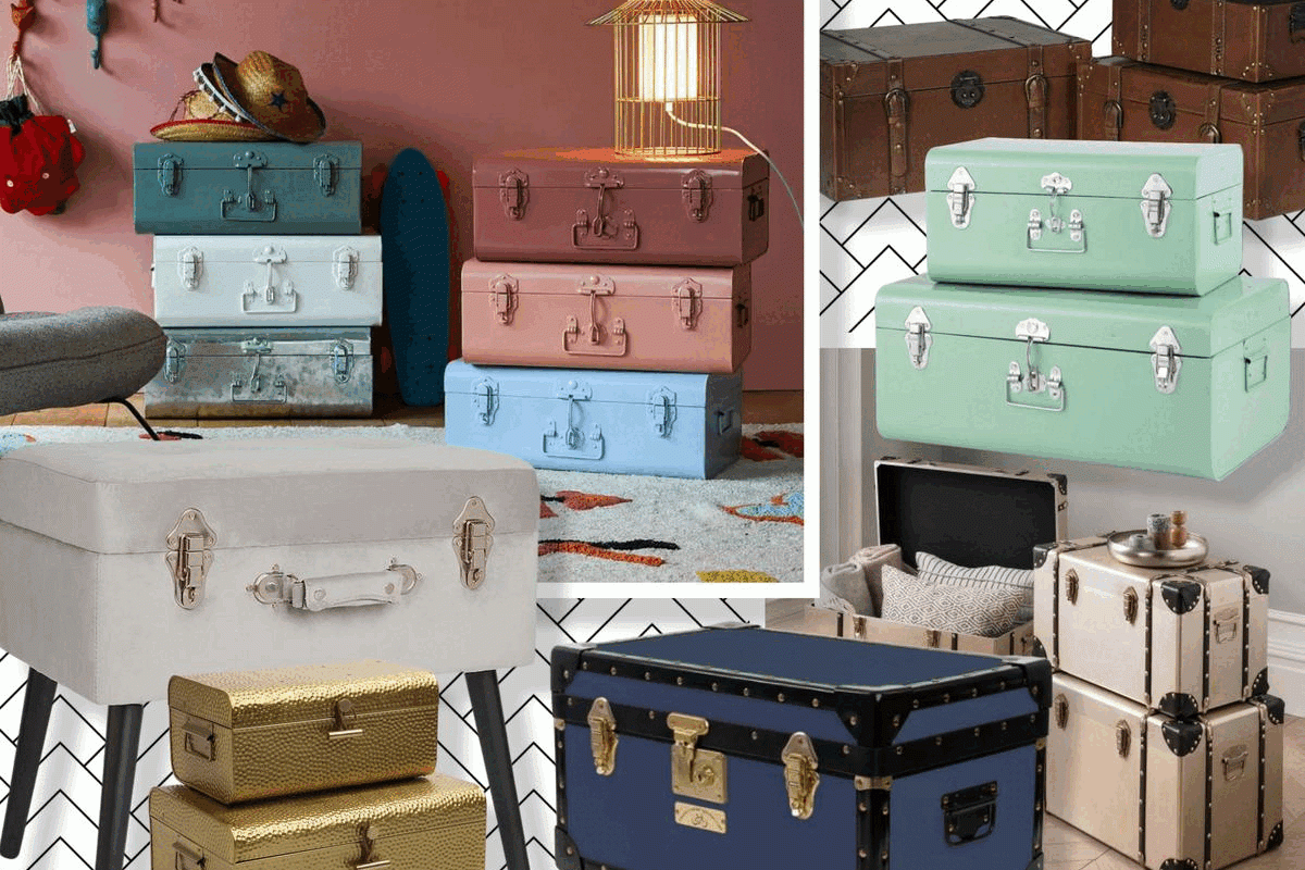 vintage inspired storage trunks collage