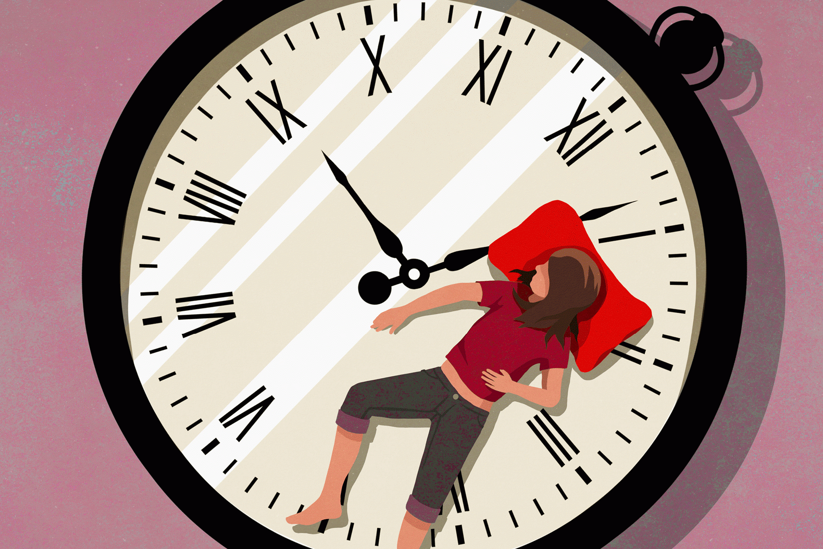 Illustration of a woman sleeping on a clock