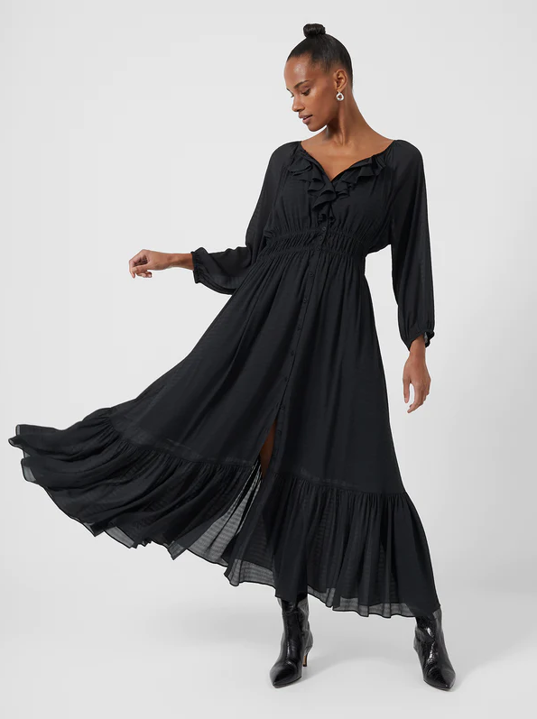 Long Sleeve Tiered Shirt Dress In Black, VILA