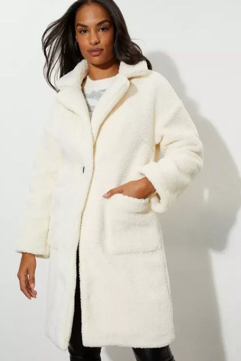 White longline teddy store coat