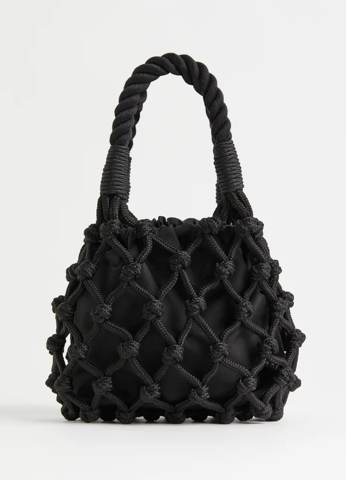 H&M Midsize Black Faux Pebbled Leather Shoulder Bag Short Handle Handbag ~  clst