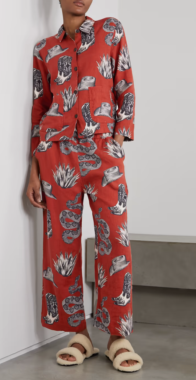 DESMOND & DEMPSEY Pocket Pajama Set In Night Bloom Print